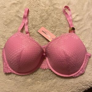 NWT! Juicy Couture sexy push-up pink lace 42D lace underwire bra